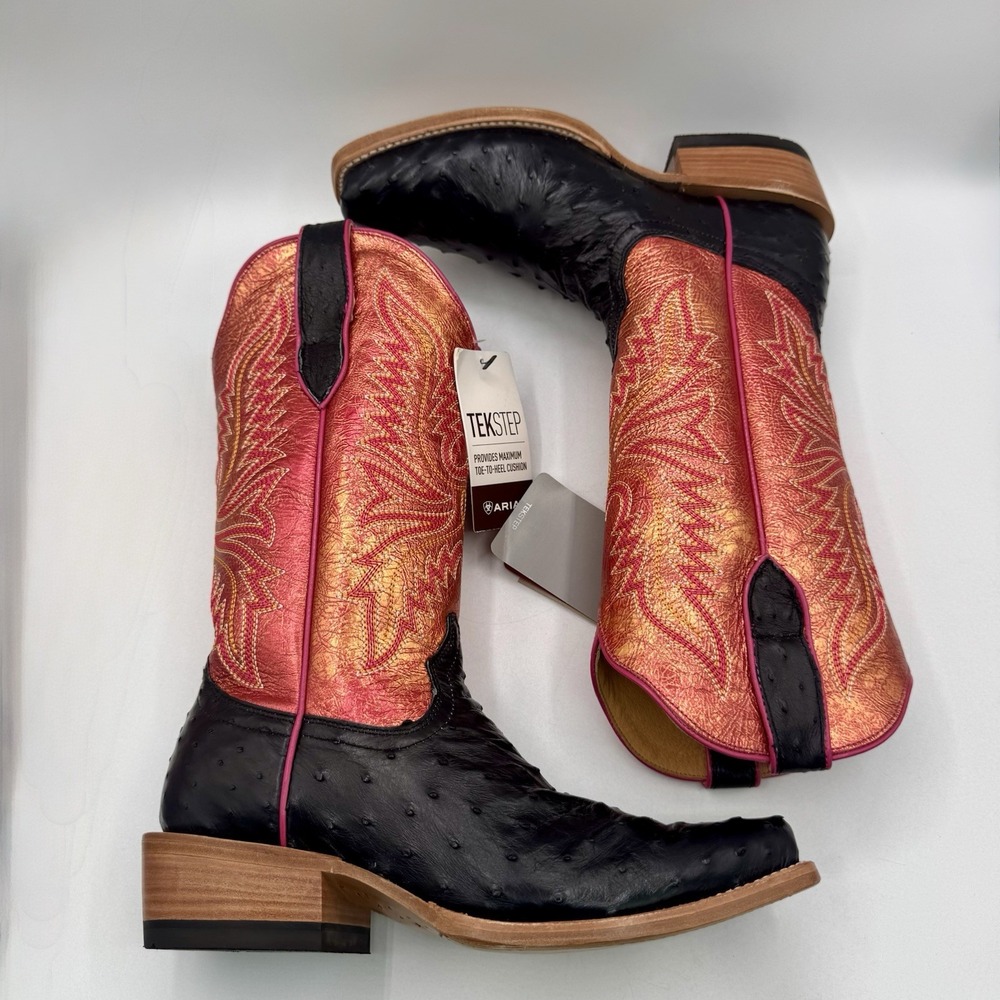 Ariat Futurity Revival Full Quill Ostrich Boots Women's Size 9 B Black Metallic - Picture 11 of 16